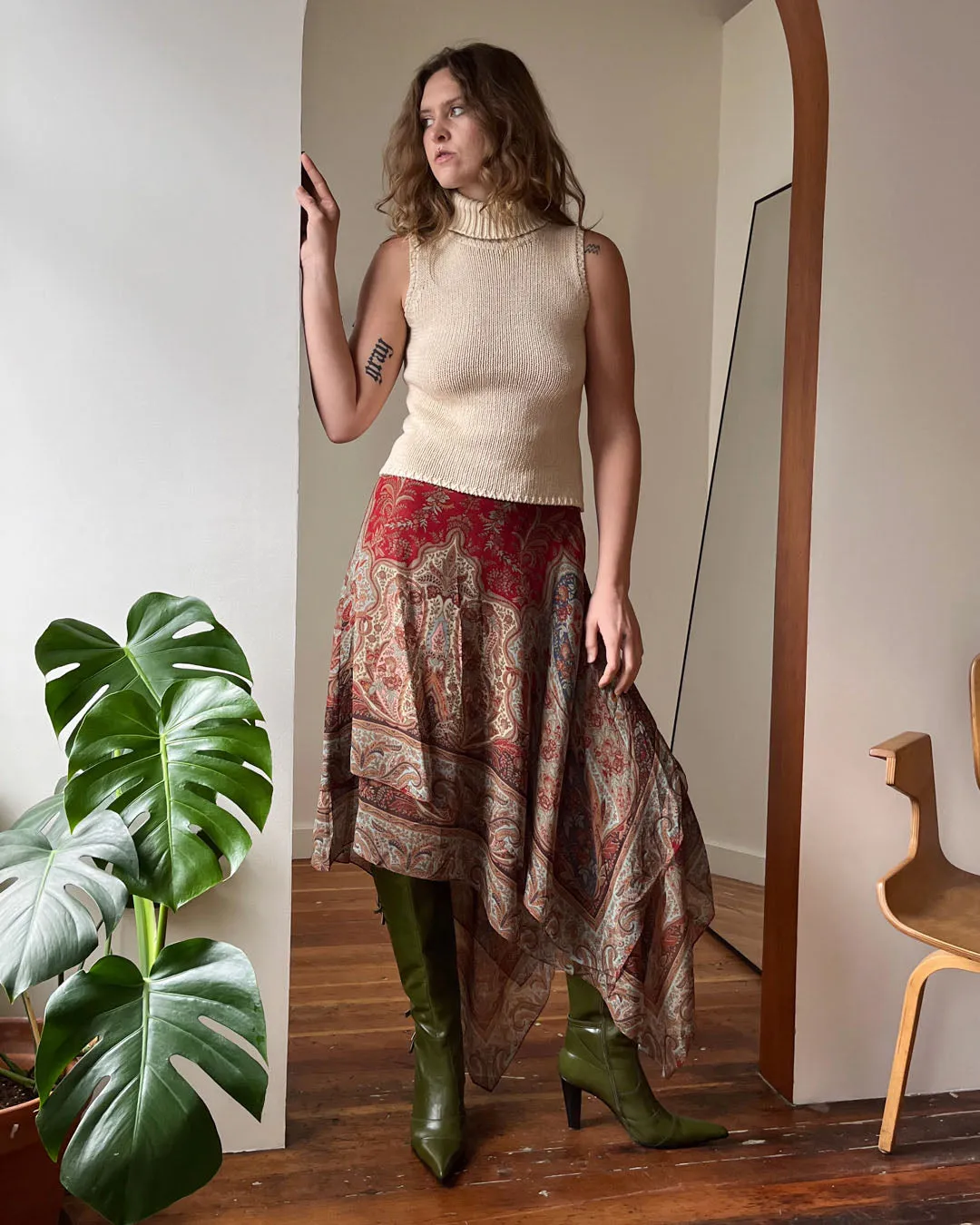 00s Ralph Lauren Asymmetrical Silk Skirt | XL