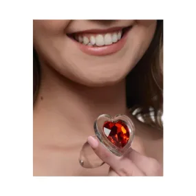 Booty Sparks Red Heart Gem Glass Anal Plug - Small