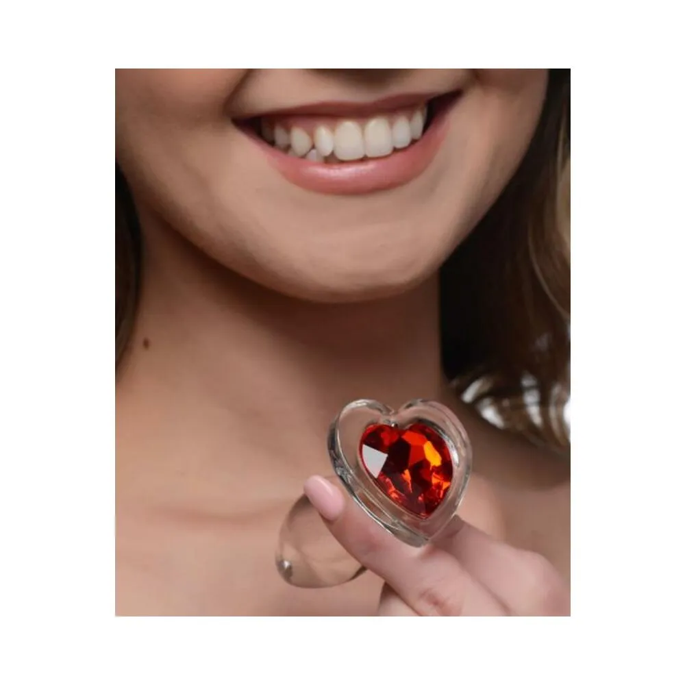 Booty Sparks Red Heart Gem Glass Anal Plug - Small
