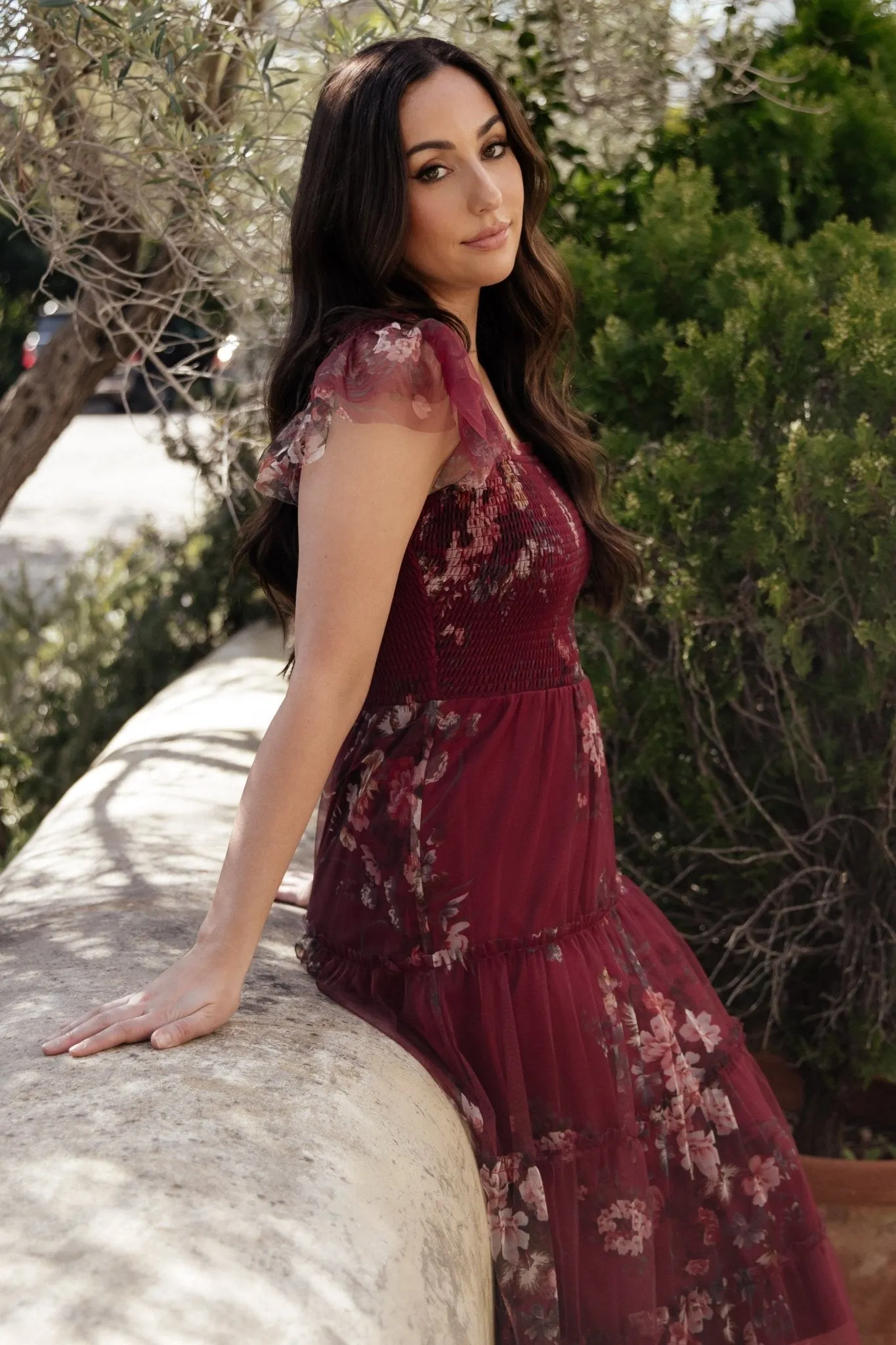 Clementine Tulle Midi Dress | Wine Multi