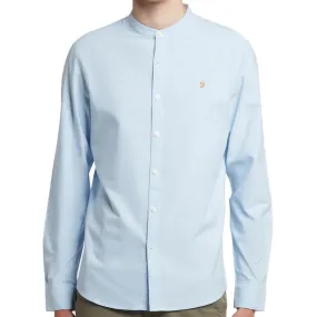 Farah Mens Brewer Slim Fit Long Sleeve Organic Cotton Grandad Shirt Sky Blue
