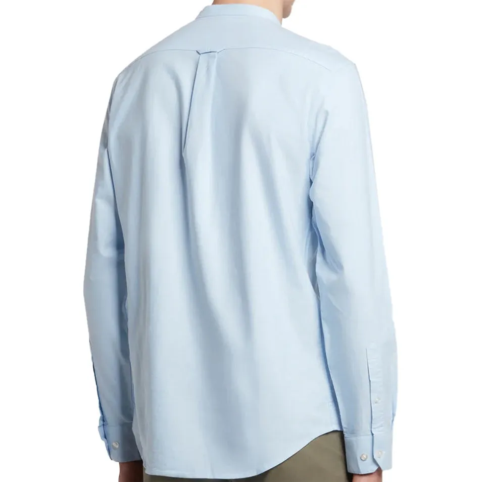 Farah Mens Brewer Slim Fit Long Sleeve Organic Cotton Grandad Shirt Sky Blue