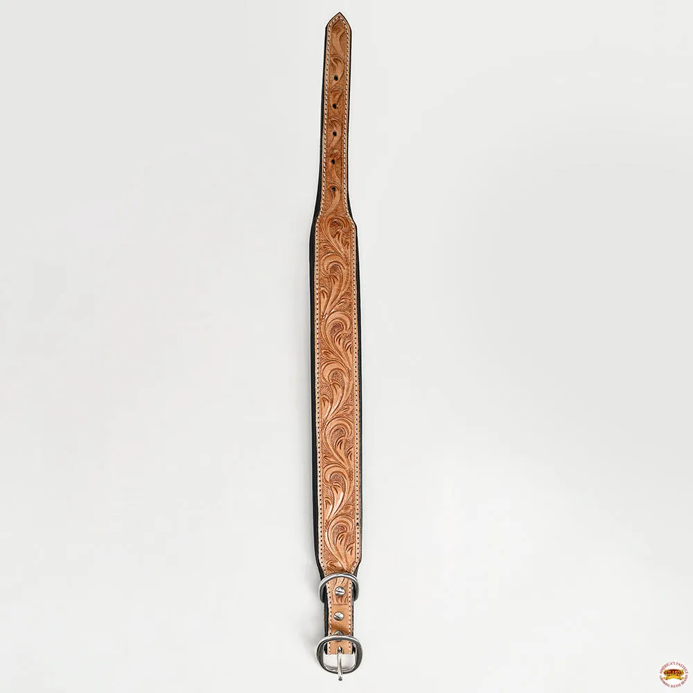 HILASON Western Genuine Leather Heavy Duty Dog Collar Floral Tooled Tan