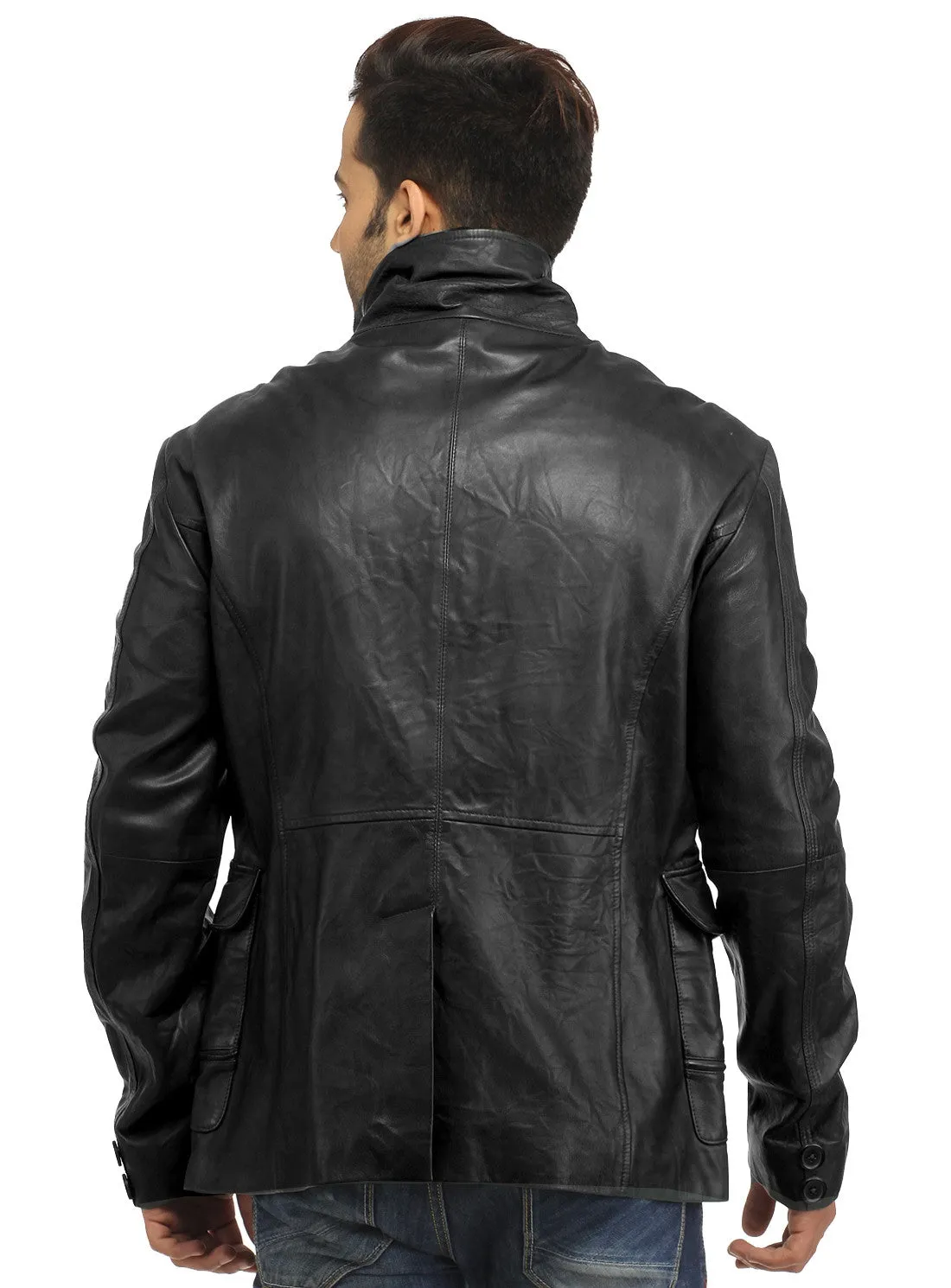 Mens Casual Patch Pockets Parker Leather Jacket