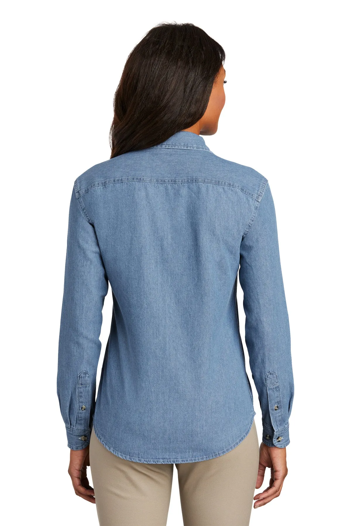 Port & Company Ladies Long Sleeve Custom Denim Shirts, Faded Blue