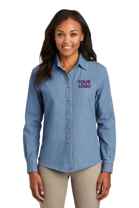 Port & Company Ladies Long Sleeve Custom Denim Shirts, Faded Blue
