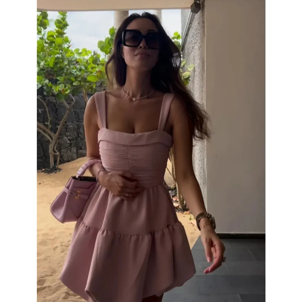 Romantic Blush Ruffled Dress for Sunny Days