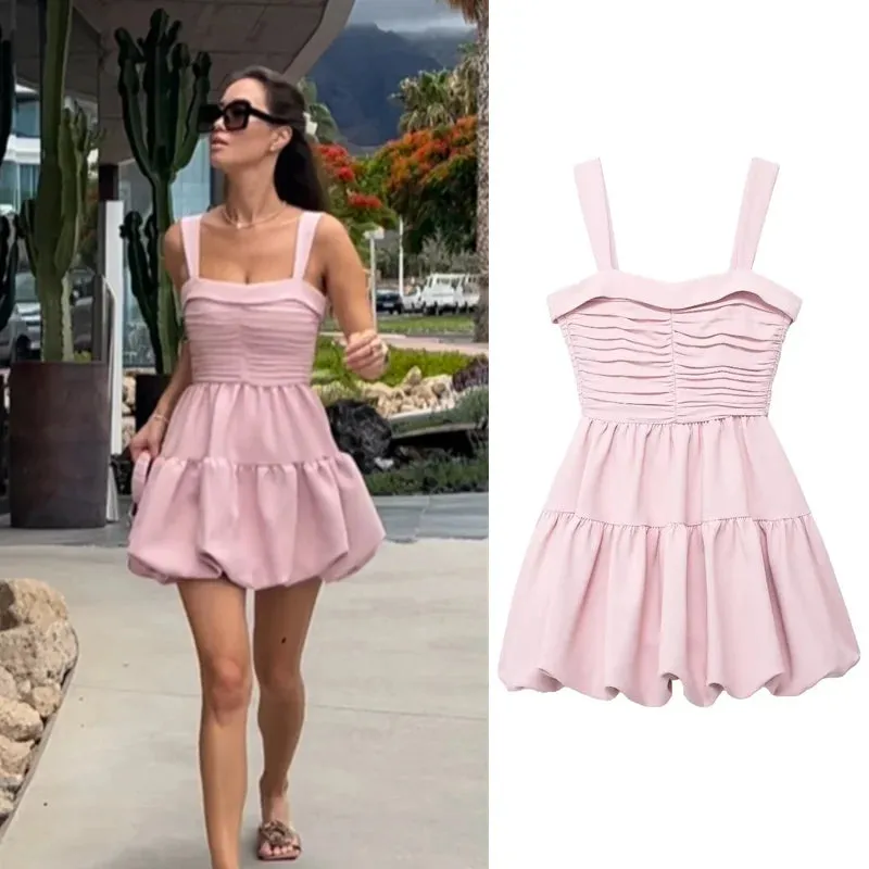 Romantic Blush Ruffled Dress for Sunny Days