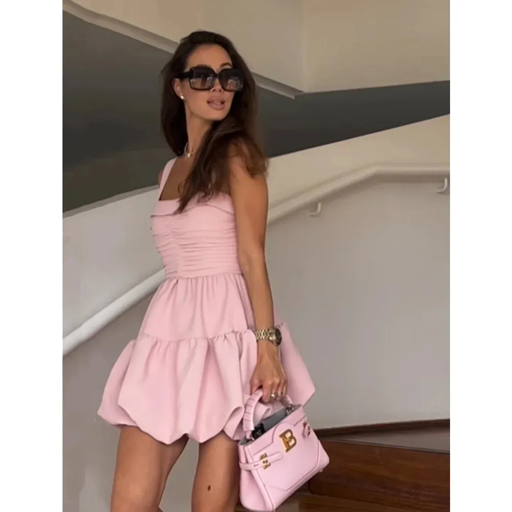 Romantic Blush Ruffled Dress for Sunny Days