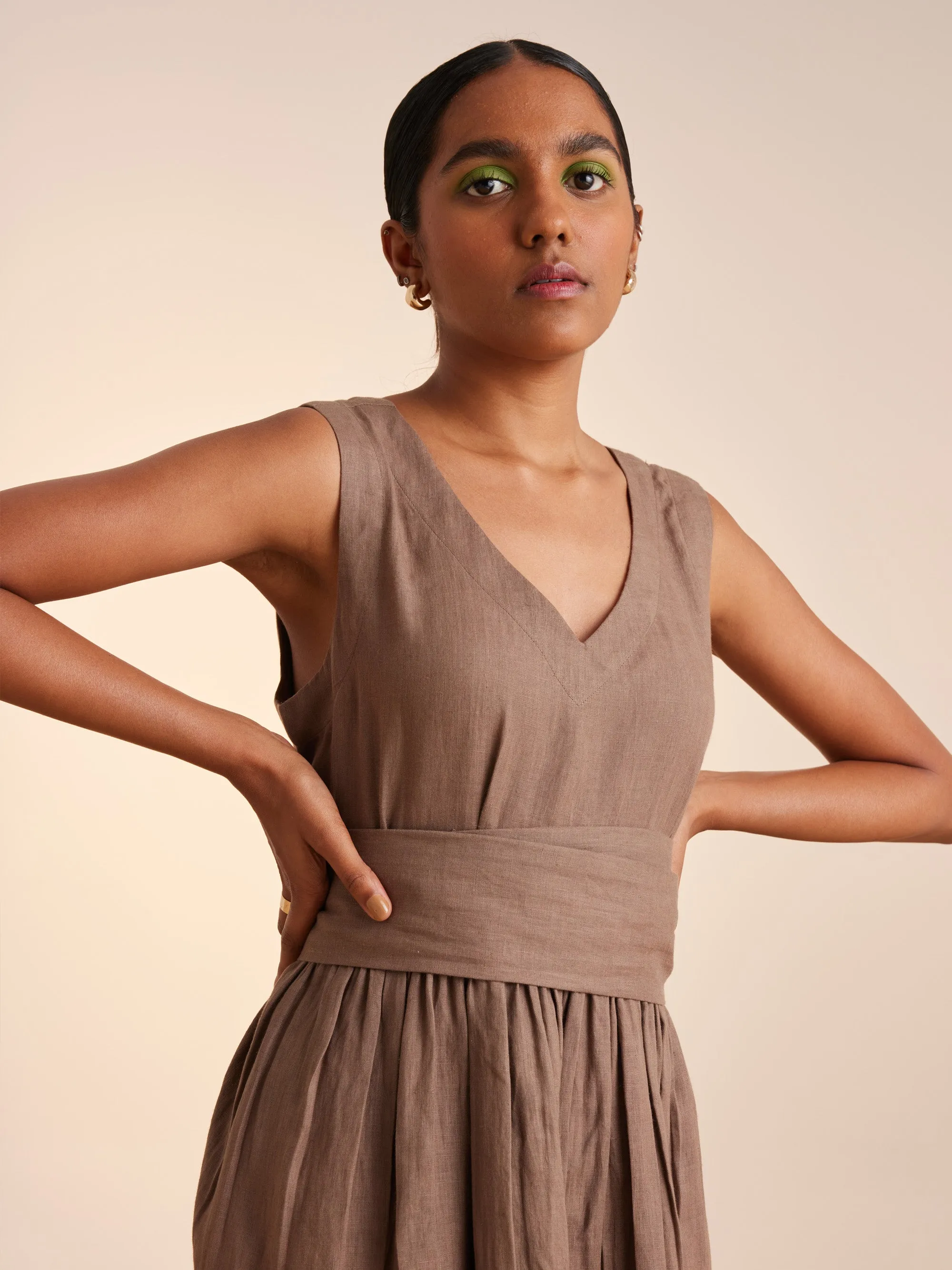 Summer Co-Ord Set Of 3 Cape Freya-Macha-Ash & Fern-Linen-Ss25-Fcs3-Maf-Cord