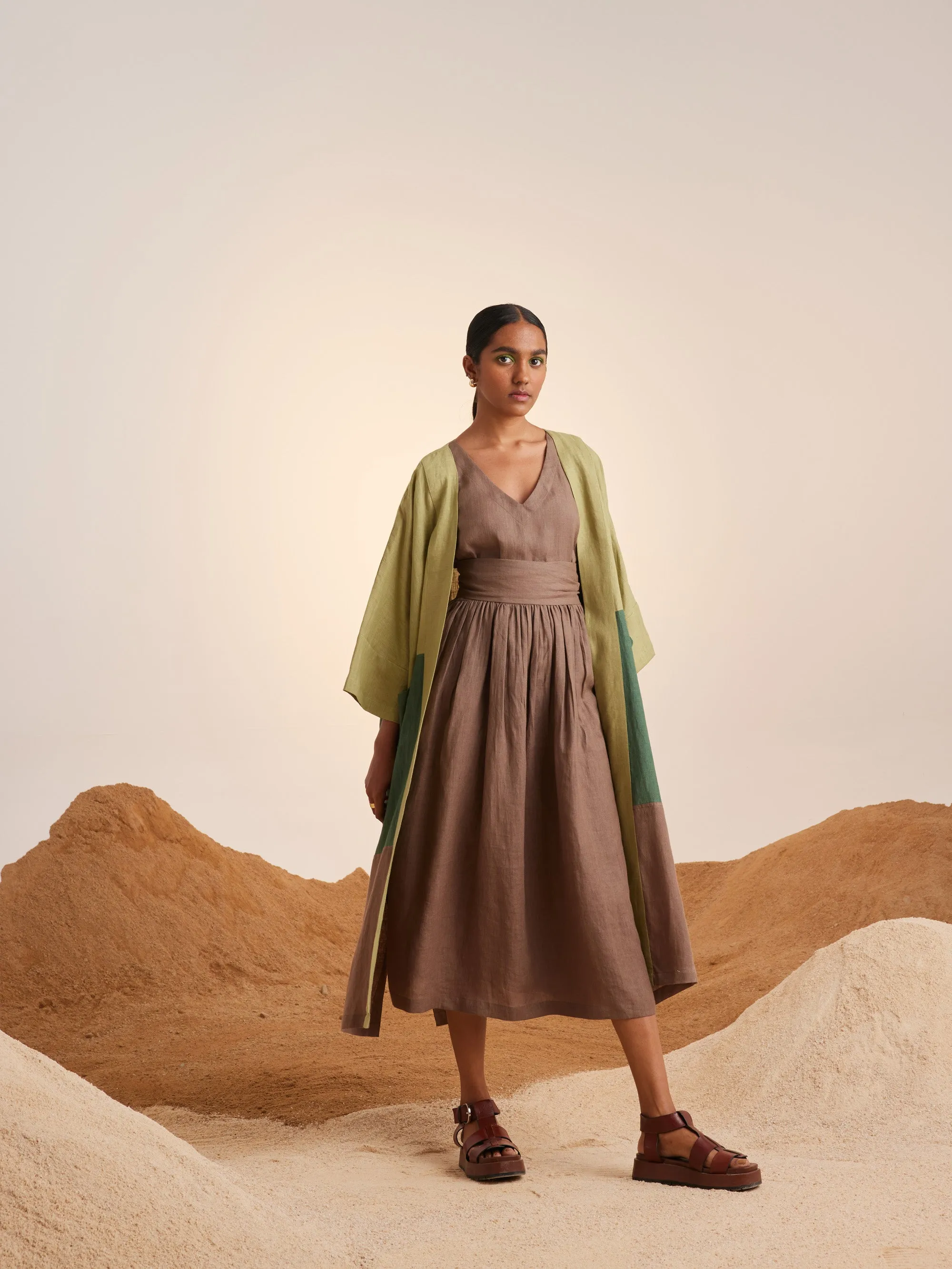 Summer Co-Ord Set Of 3 Cape Freya-Macha-Ash & Fern-Linen-Ss25-Fcs3-Maf-Cord