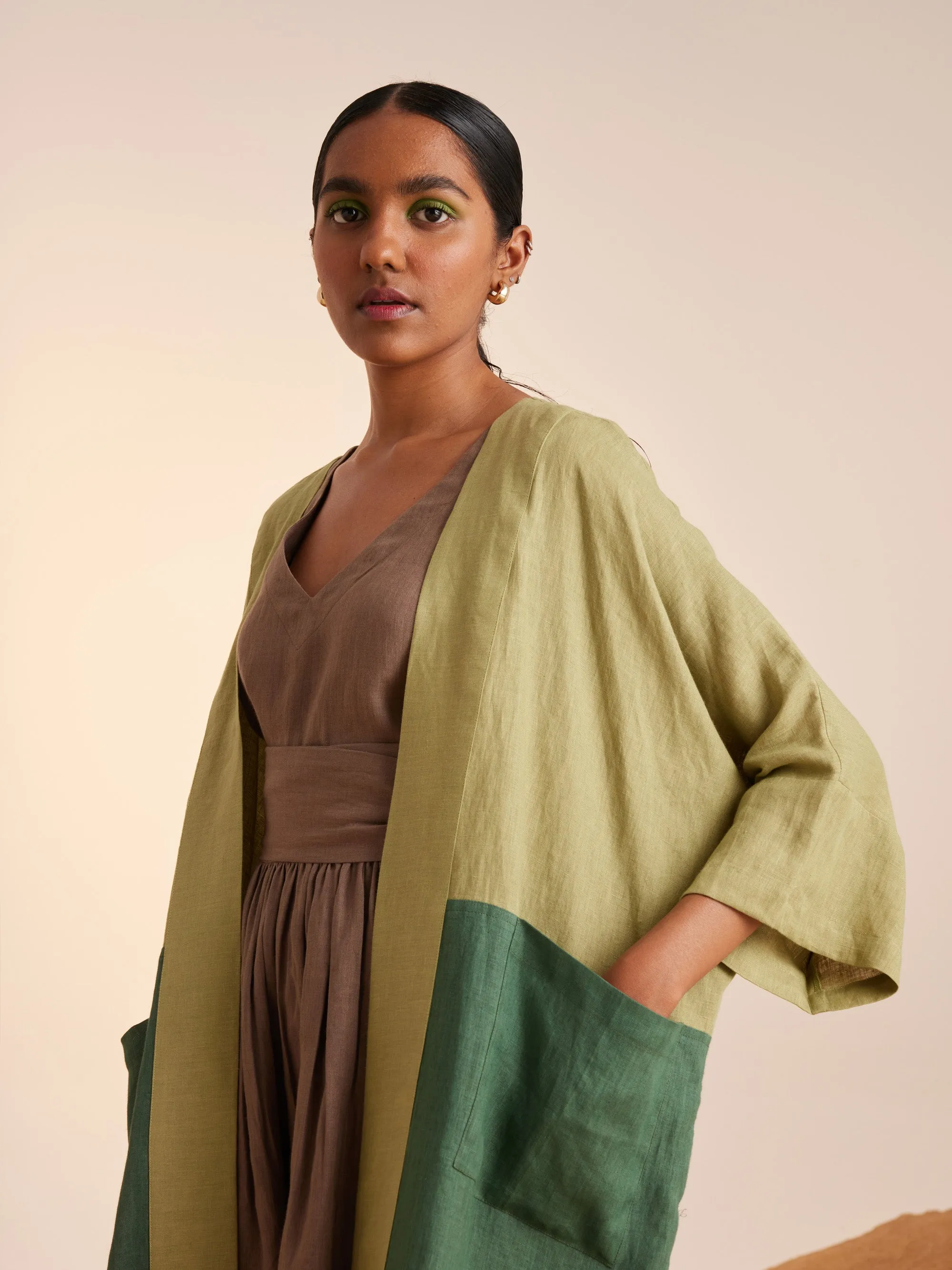 Summer Co-Ord Set Of 3 Cape Freya-Macha-Ash & Fern-Linen-Ss25-Fcs3-Maf-Cord