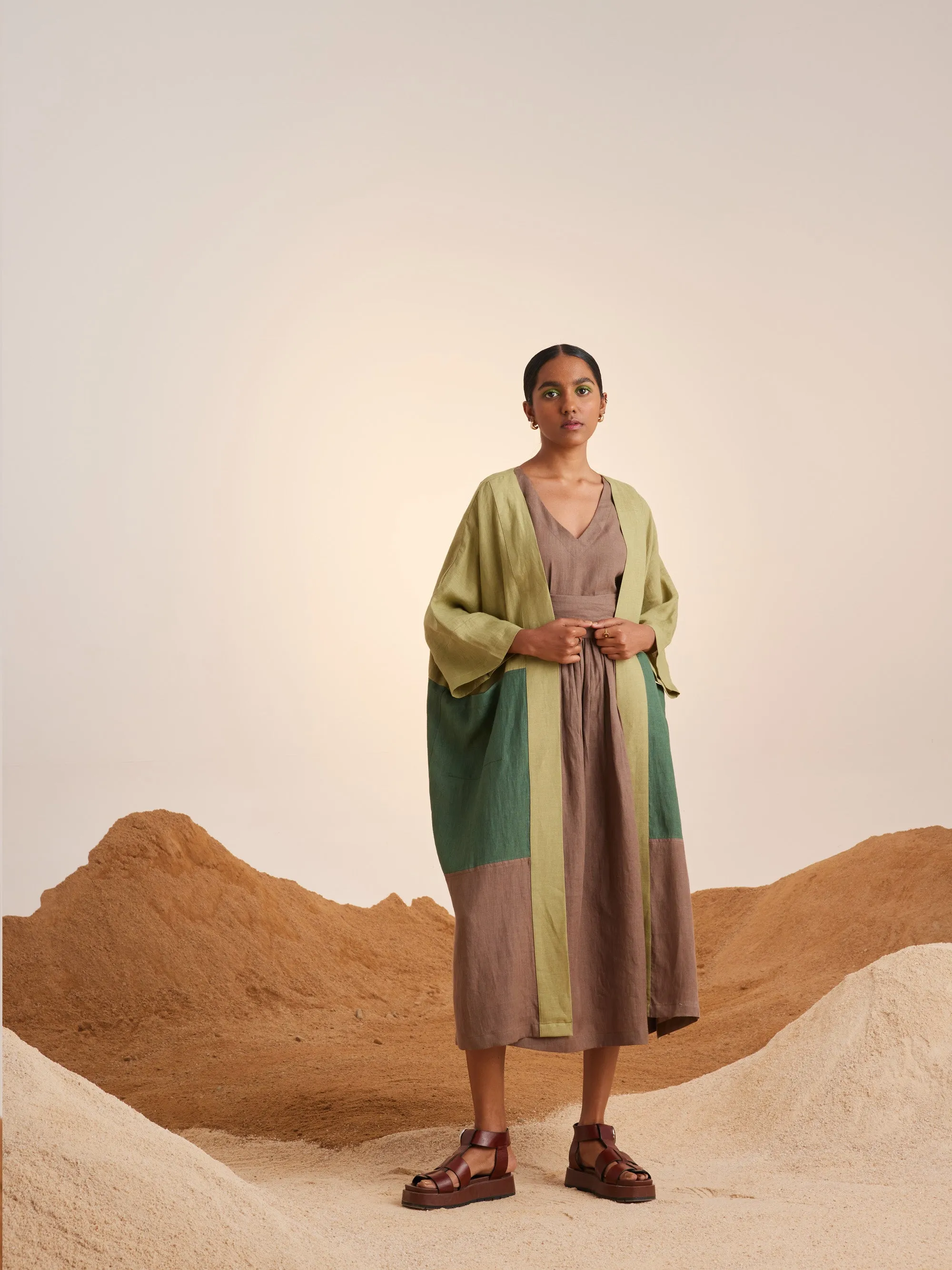 Summer Co-Ord Set Of 3 Cape Freya-Macha-Ash & Fern-Linen-Ss25-Fcs3-Maf-Cord
